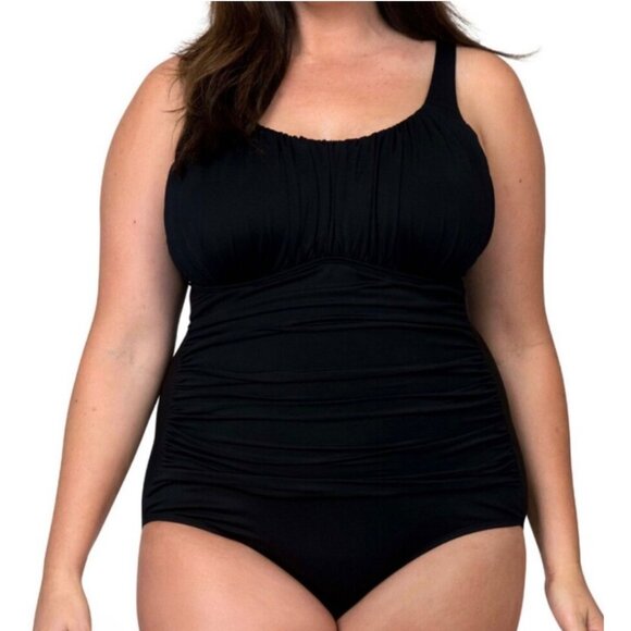 Carribean Sand One Piece Swimsuit Womens 18 Black Ruched Beach Vacation NWT - Picture 1 of 9